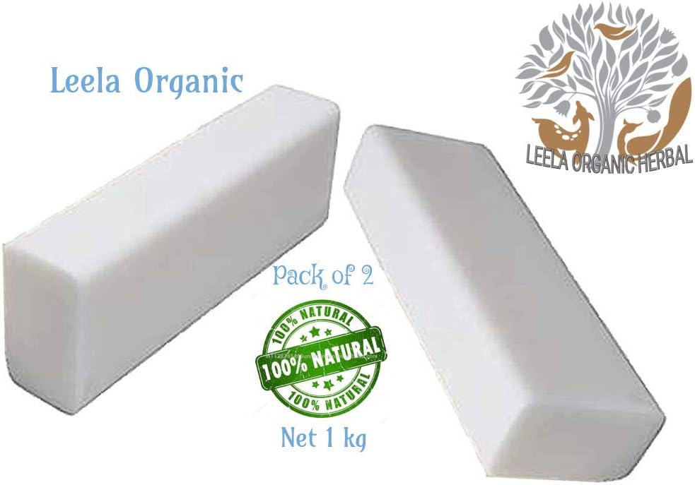 Leela Organic Natural White Opaque Melt and Pour Goats Milk Soap Base (Pack of 2 Net 1 kg Bar)