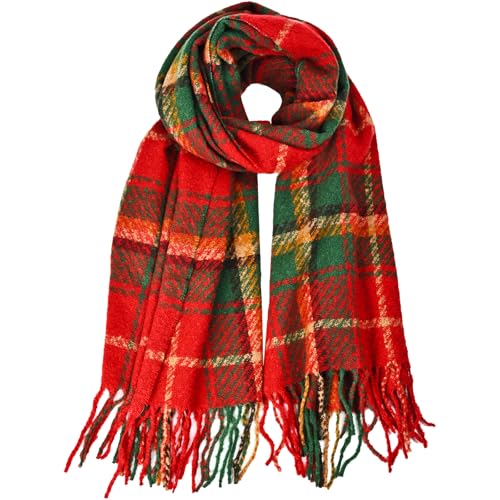 FINIZO Winter Scarf for Women Cashmere Feel Scarfs Large Tassel Plaid Scarf Blanket Wrap Shawl Ladies Gifts - Main Image
