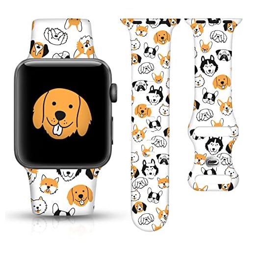 Pulseira feminina compatível com Apple Watch de 44 mm, 38 mm, 40 mm, 41 mm, 42 mm, 45 mm, pulseiras iWatch para mulheres, mulheres, cães, Apple Watch Band compatível com Apple Watch Series Ultra 8 7 6 5 4 3 2 1 SE, branca