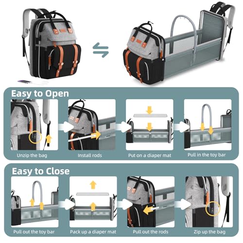 Image of ISMGN Diaper Bag Backpack with Changing Station, Large Diaper Bag, Baby Bag, Multifunctional Diaper Bag, GreyBlack