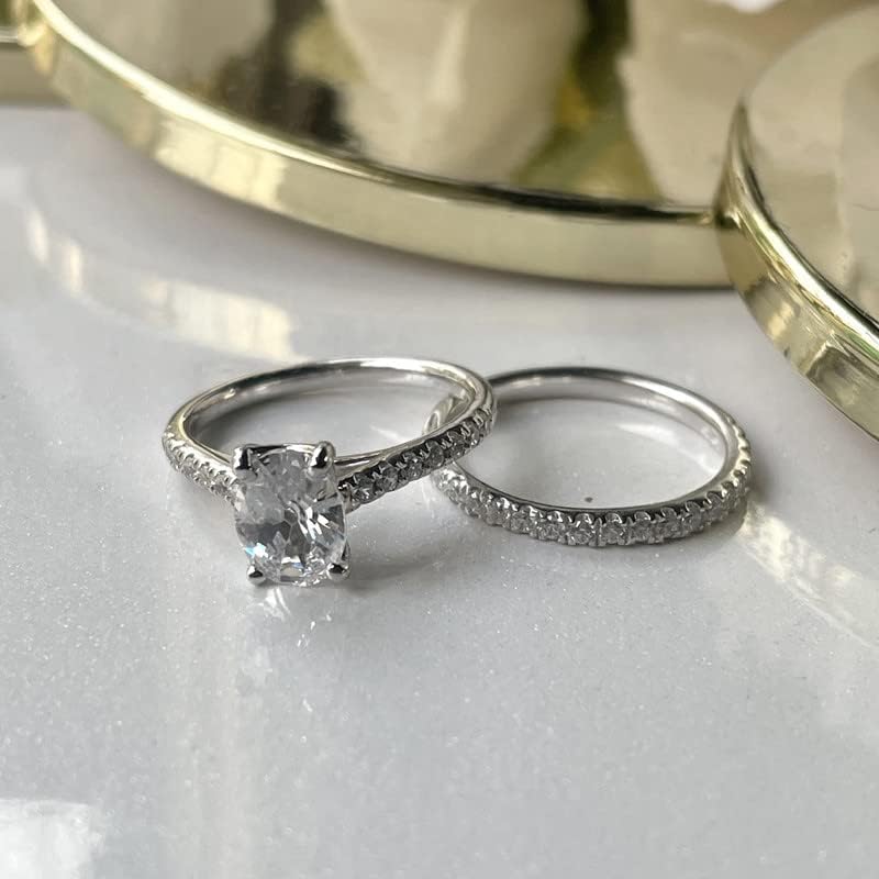 Moissanite Bridal Set Matching Wedding Band Set,0.75 Ct. Certified Oval Cut Moissanite Engagement Ring Set, 14k Gold Finish Moissanite Ring Set For Women