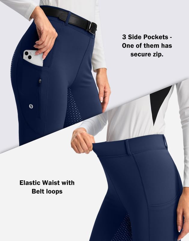 SANTINY Women's Horse Riding Pants Zipper Pockets Silicone Full-Seat Breeches Equestrian Schooling Tights for Women - Image 4