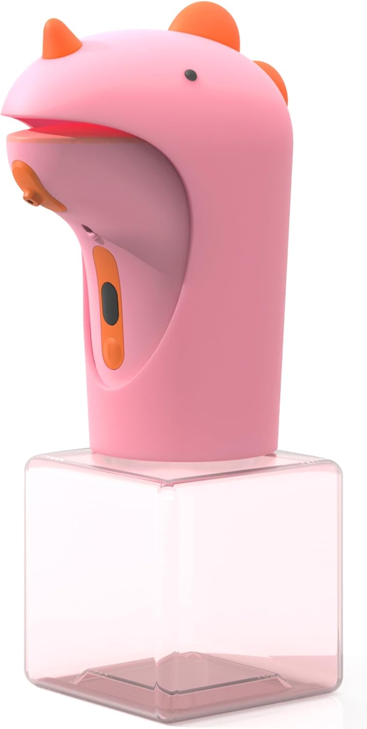 Seawah Automatic Foam Soap Dispenser - IPX6 Waterproof Cute Dinosaur Foaming Smart Hand Soap Dispenser for Bathroom（Pink）