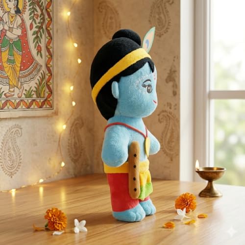 Image of AVSHUB Baby Krishna with Flute Cute Kanha Stuffed ToyPlush Toy Cute Soft Doll, Best Return Gift for Infants, Toddlers & Kids (Medium - 30 Cm, Without Music)
