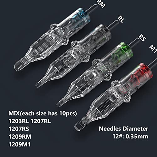 Image of Wormhole Tattoo Cartridge Needles 50pcs Assorted Tattoo Needle Cartridges Mixed 3RL 7RL 7RS 9RM 9M1 Round Liner Shader Magnum Round Magnum Disposable Tattoo Needles Cartridge for Tattoo Artist