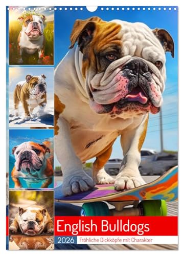 English Bulldogs. Fröhliche Dickköpfe mit Charakter (Wandkalender 2026 DIN A3 hoch), CALVENDO Monatskalender: Englische Bulldoggen sind oft urkomisch und...