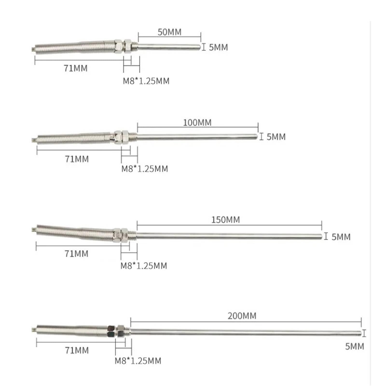 Termopar M8 1m 2m 3m 4m 5m Tipo KEJ PT100 50mm 150mm 100mm 200mm sonda Rosca Cable Sensor de Temperatura 0-800 ℃(5M PT100,200mm)