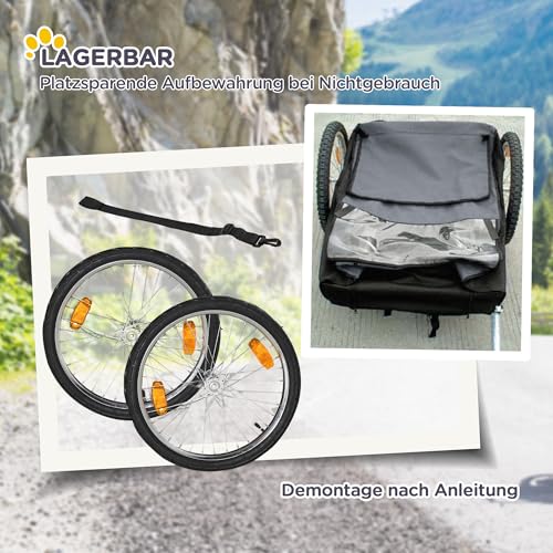 PawHut Hundeanhänger Fahrradanhänger Hundetransporter geländegängig Hunde Fahrrad Anhänger für Hunde Wetterfestes Oxford-Gewebe Stahlrahmen 145 x 80 x 87 cm Grau+Blau