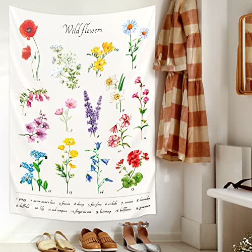 BASHOM TP-002 Tapisserie de fleurs sauvages colorées Tapisseries de plantes florales Tableau de référence murale pour chambre à coucher Salon Dortoir Décoration d'intérieur 20x27,5 pouces (50x70cm) Cover