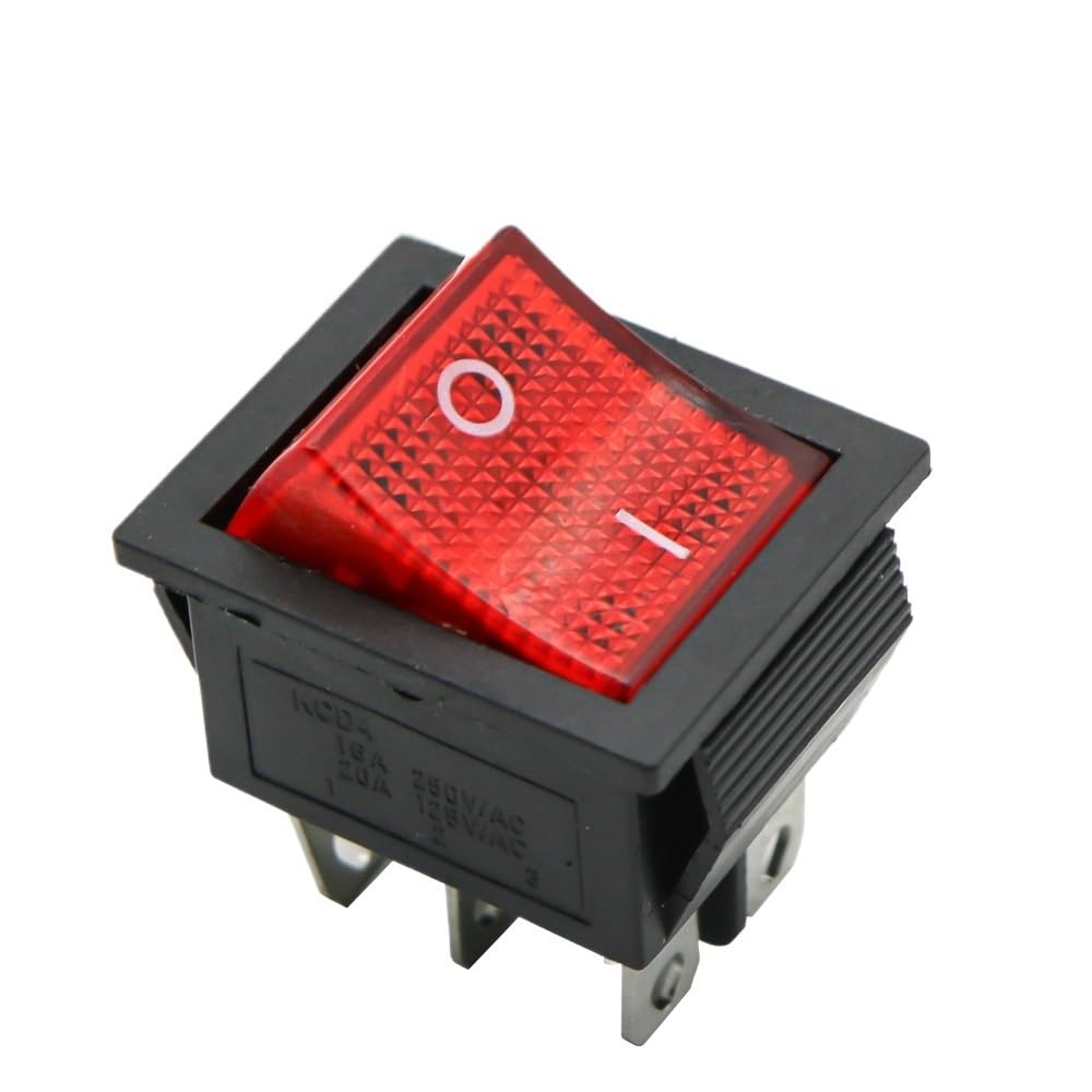 IDGTTLDF 2 Position KCD4 Rocker Switch ON-Off 4 Pins /6 Pins Electrical Equipment with Light Power Switch Switch Cap 16A 250VAC/ 20A 125V(Red,6 Pins)