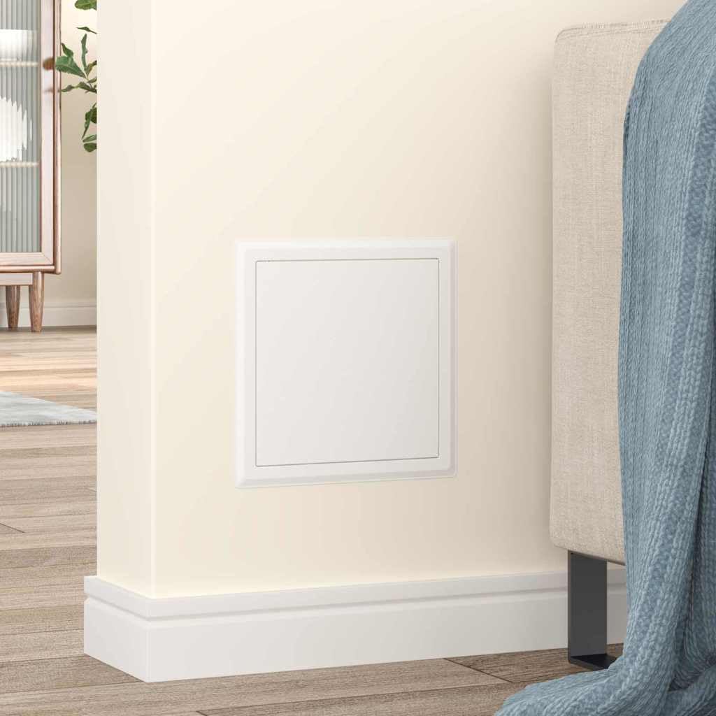 Tapa de acceso 2 unidades, color blanco, 23 x 23 x 3 cm, acero con recubrimiento en polvo con ángulo de apertura de 140°, cierre seguro para interior y exterior, inspección de puerta, escotilla