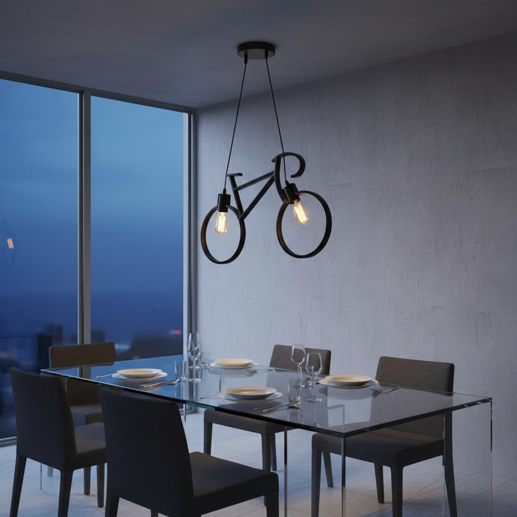 LEDSone Moderner Stil 2-Lichter Eisen Fahrrad Kronleuchter Verstellbar Hängende Fahrrad Anhänger Deckenleuchte Leuchte für Esszimmer Arbeitszimmer Flur Schlafzimmer Bar