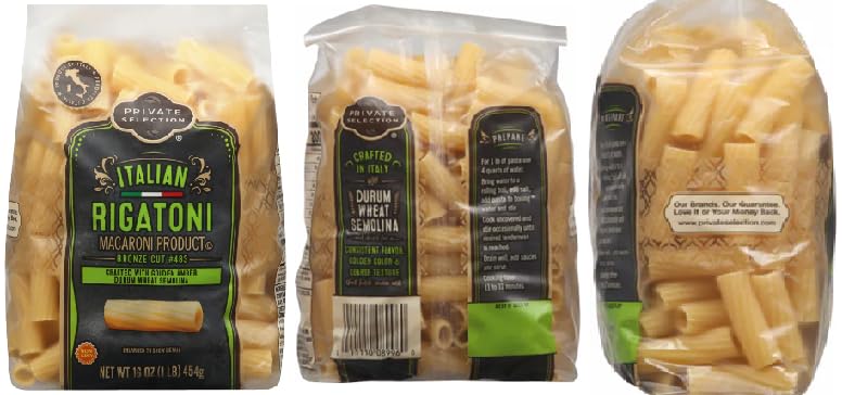 Italian Macaroni Product Rigatoni Bronze Cut Crafted With Golden Amber Drum Wheat Semolina (3 Bags, 16 oz. each)