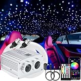 AMKI Dual Port 16W Twinkle Starlight Headliner Kit 900pcs*0.03in*9.8ft Strands Sound Activated Fiber Optic Star Ceiling Light for Car Home Roof Decor APP Remote Control Color Changing