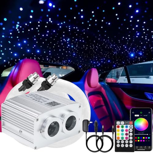 AMKI Dual Port 16W Twinkle Starlight Headliner Kit 900pcs*0.03in*9.8ft Strands Sound Activated Fiber Optic Star Ceiling Light for Car Home Roof Decor APP Remote Control Color Changing