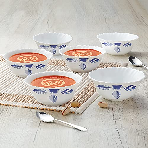 Image of Larah by BOROSIL Morning Glory 6 Pcs Opalware Bowl Set (150 ml Each), White