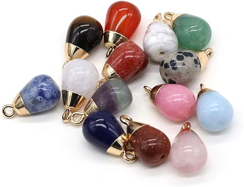 LHJ 10 colgantes de piedra natural con forma de gota de agua mezclada de ágata de cristal para hacer joyas, collares, aretes, Ágata