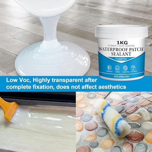 Image of Belanto 1Kg Transparent Waterproofing Glue with Brush for Roof Leakage,Crack Seal Water Leakage Solution Indoor Outdoor, Waterproof Adhesive Sealant for Bathroom Pipe Wall Tile Surface Window (1 KG)