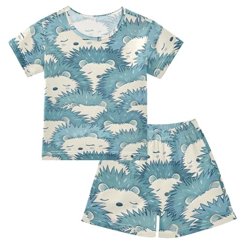ALAZA Blue Hedgehog Animal Pajamas Short Sleeve 2 Piece Sleepwear Top and Bottom Pajama Set Unisex