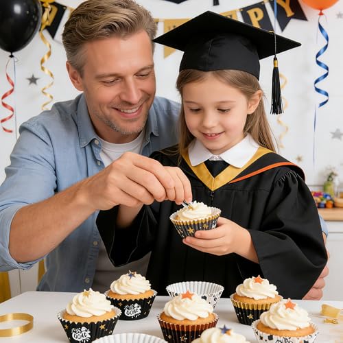 Image of 600 Pack Graduation Cupcake Liners Congrats Grad Baking Cups Standard Size Grad Muffin Liners for Graduation Birthday Party Candy Cake Decorations Supplies