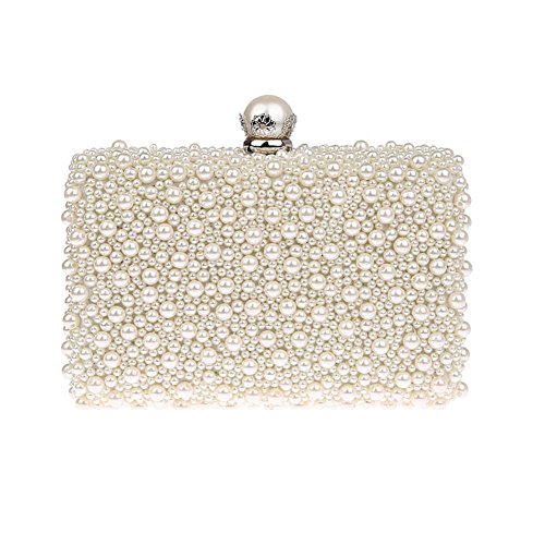 ZAKIA Bolsa feminina com contas de pérolas falsas, bolsa para vestido de noite, bolsa de casamento e festa, bolsa clutch, Branco creme, One Size