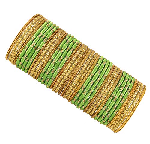 Image of NMII Silk thread Glass Bangle Set for Women (FF70-T-Green-2.4, T-Green, 2.4 Inch, 40 Bangles set)