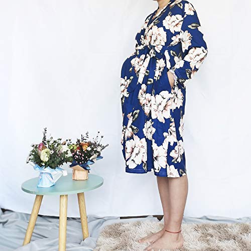 Image of SUFEINI Maternity Robe and Matching Baby Swaddle Blanket Set, Mommy Robe with Receiving Blanket Girls Boys Sleepwear