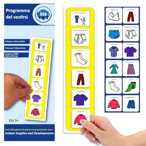 Programma di Vestizione Agenda Visiva Bambini Autismo – 12 Flashcards – Italiano – CAA Giochi Montessori e Educativi –Ludattica –Regali per Autist