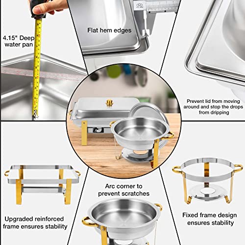Restlrious Chafing Dish Buffet Set Of 4, Stainless Steel 5 Qt Round & 8 Qt Rectangular Large Capacity Chafers And Buffet Warmers Set W/Food Pan Water Pan, Fuel Can For Catering Event Party Gathering #TOP3