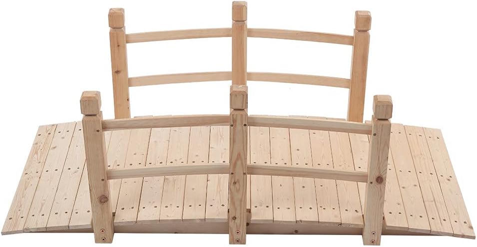 5 ft Wooden Garden Small Bridge Classic Arch Footbridge with Safety Rails Outdoor Stained Finish Footbridge for Backyard, Decorative Pond Bridge, Stained Wood,Burlywood