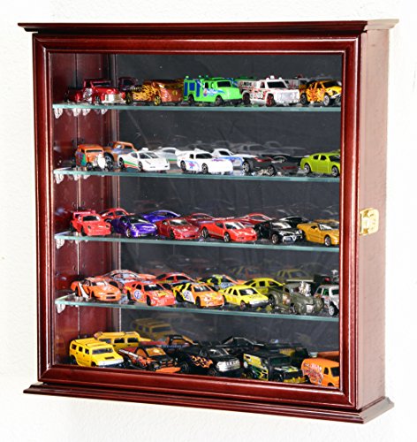 4 Adjustable Shelves Hot Wheels/Matchbox Diecast Cars 1/64 Model Display Case Cabinet, Cherry