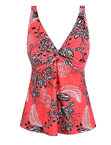 Hilor Women's Underwire Tankini Top Bathing Suit Front Twist V-Neck Swimsuit2
