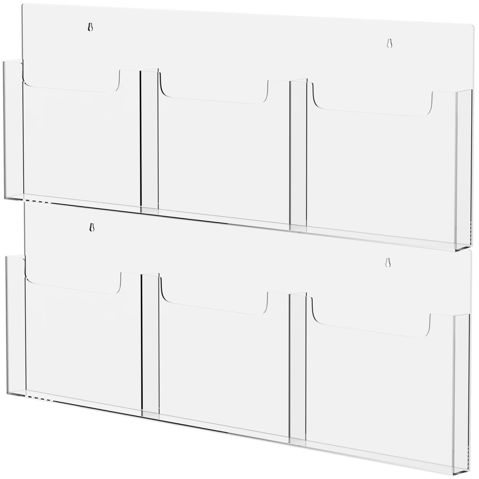 Soporte acrílico para folletos, 24 soportes para folletos, soporte transparente para exhibición de folletos, soporte de pared, estante de folletos triple, estante de almacenamiento de literatura para