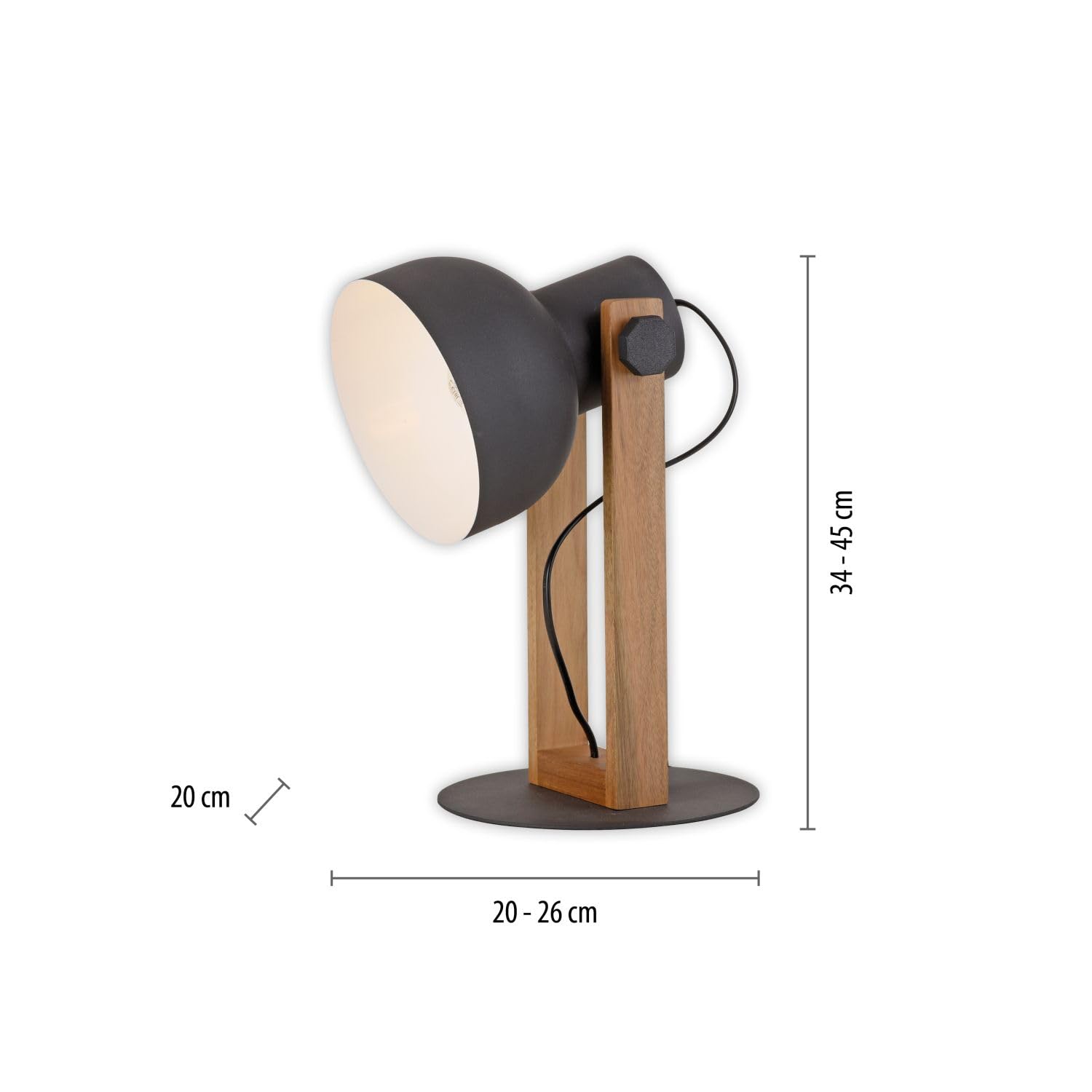 Licht-Erlebnisse Tischlampe Holz Metall Natur Schwarz Büro Wohnzimmer 45 cm E27 verstellbar wohnlich natürlich Industrial Tischleuchte Schreibtisch KORVIC