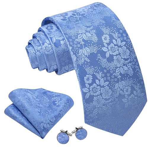 Image of Barry.Wang Men Tie Set Floral Paisley Silk Necktie Pocket Square Cufflinks Formal Wedding Party Business