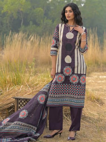 Image of INDO ERA Women's Green Pure Cotton Floral Printed Sequinned Kurta & Pant with Dupatta Set