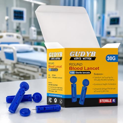 Image of Blood Lancets for Glucose Testing - 100 Sterile Disposable Lancets, Twist Top Blue | Painless, Hygienic, Universal Fit for Diabetes Home Use | 30 Gauge (Blue)