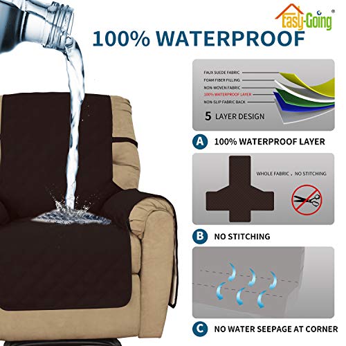 Image of Easy-Going Sofa Slipcover Waterproof Oversized Recliner Chair Cover Non-Slip Fabric Couch Cover for Living Room Washable Furniture Protector for Pets Kids Children (Oversized Recliner, Chocolate)