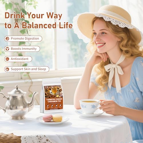 Turmeric Ginger Cinnamon Tea Bags, Pure Ginger Turmeric Tea Caffeine Free — view 3