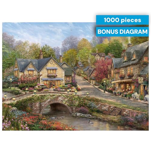 Buffalo Games Thomas Kinkade Summer in Cobblestone Village 1000 Piece Puzzle – Silver Select Premium Jigsaw Puzzle with Foil Accents & Reference Poster by Buffalo Games - Image 6