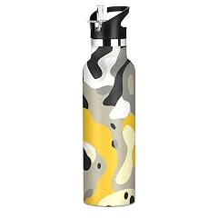 Camouflage Yellow Leakproof BPA Free Kids Water Bottle with Straw Double Wall Vacuum Insulated Bottles for Travel Camping