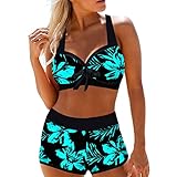 Fhuuly Bikini Damen Set Zweiteiliger Badeanzug Mädchen Große Brüste Bauchweg Bademode Schnürung Push Up Verstellbar Crossover Ties Up Neckholder Bikinioberteil Gedruckt Sommer Oberteil