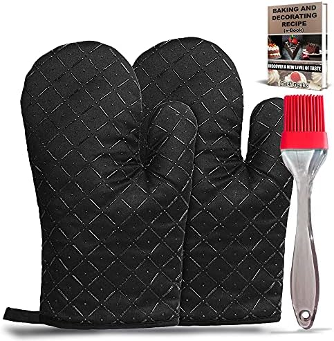 Chef Geeks Oven Gloves Heat Resistant Upto 230C - 446F; Includes Oven Mitts | Silicone Brush | Silicone Oven Gloves double heat resistant Grilling | Cooking | Baking | Barbecue