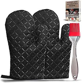Chef Geeks Oven Gloves Heat Resistant Upto 230C - 446F; Includes Oven Mitts | Silicone Brush | Silicone Oven Gloves double heat resistant Grilling | Cooking | Baking | Barbecue