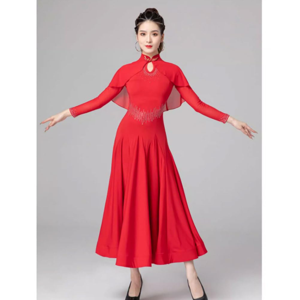 Vestido de Competencia Nacional Estándar de Mujeres Ropa de Baile de Vals Flamenco Traje de Baile Foxtrot Tango de Manga Larga Disfraz de Baile Brillante para Fiesta Salsa