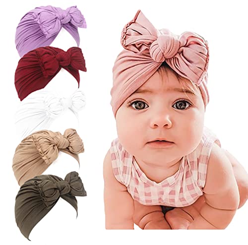 LHTHZHY Baby Girl Hat,Turban Hats for Infant Toddlers Girls, Baby Turban Hats with Bow Cap (Purple & red & White & Khaki & Army Green)