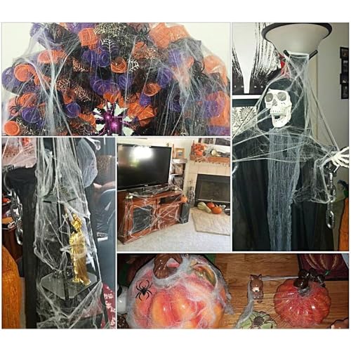 Image of Pop The Party Halloween Spider Web Decorations - Stretchable Fake Cobwebs with Spiders for Indoor & Outdoor Halloween, Haunted House & Yard Decor 2 Spiders