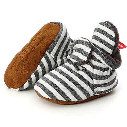 Sawimlgy Newborn Infant Baby Girl Boy Cotton Booties Stay On Sock Slippers Soft Shoes Non-Skid Ankle Boots with Grippers Toddler Crib Winter Shoe First Walker Birthday Shower Gift