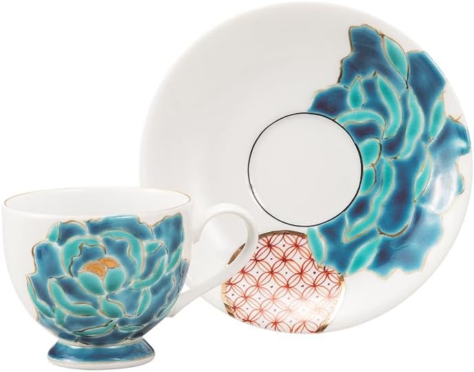 Kutani Iwataya Cup & Saucer, Blue Peony K9-1085