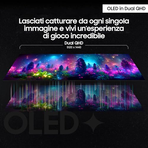 Gaming Odyssey OLED G9 (S49DG912), Curvo (1800R), 49'', 5120x1440 (DQHD), 32:9, HDR10+, QD-OLED, 144Hz, 0,03ms (GtG), Compatibiltà G-Sync, HDMI 2.1, Micro HDMI, DP, Ingresso Audio - Monitor - Immagine 2